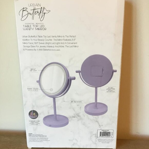 Urban Butterfly Table Top LED Vanity Mirror Battery Operated Storage Tray Purple - Picture 2 of 2